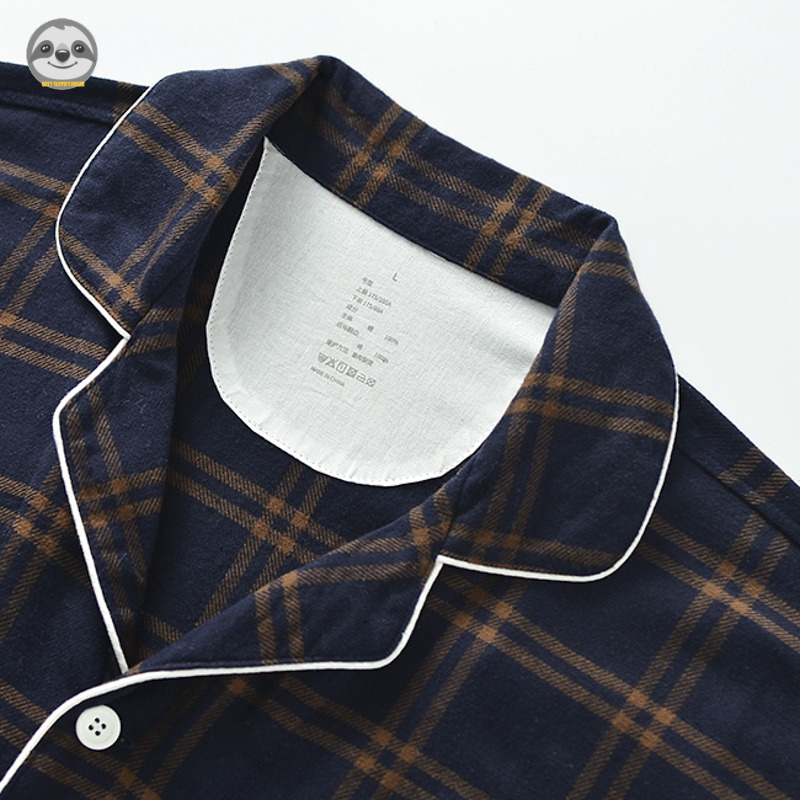 Phong cách Nhật Bản Phong cách Muji / Đồ ngủ Flannel phong cách Anh / Đồ ngủ kẻ sọc cặp đôi / Bộ đồ kẻ sọc kiểu Anh cổ điển / Bộ đồ thường ngày thoáng khí bằng vải Cotton nguyên chất