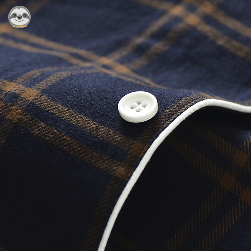 Phong cách Nhật Bản Phong cách Muji / Đồ ngủ Flannel phong cách Anh / Đồ ngủ kẻ sọc cặp đôi / Bộ đồ kẻ sọc kiểu Anh cổ điển / Bộ đồ thường ngày thoáng khí bằng vải Cotton nguyên chất