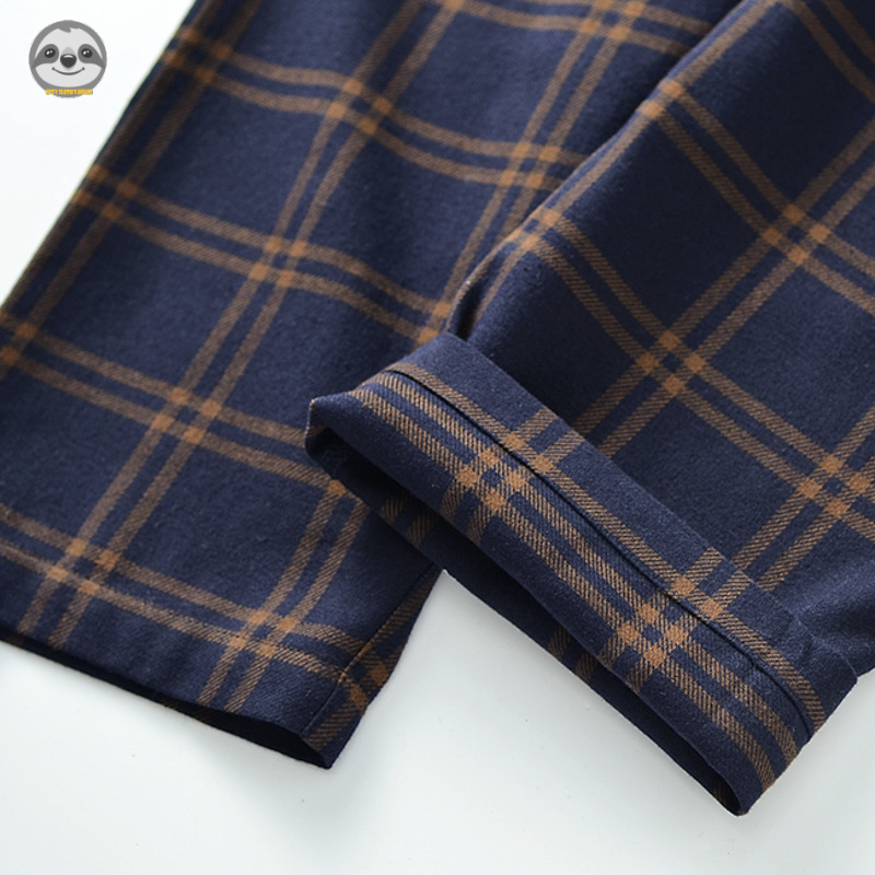 Phong cách Nhật Bản Phong cách Muji / Đồ ngủ Flannel phong cách Anh / Đồ ngủ kẻ sọc cặp đôi / Bộ đồ kẻ sọc kiểu Anh cổ điển / Bộ đồ thường ngày thoáng khí bằng vải Cotton nguyên chất