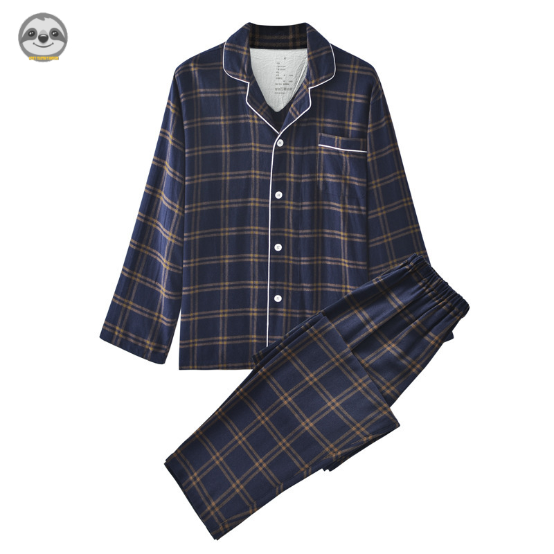 Phong cách Nhật Bản Phong cách Muji / Đồ ngủ Flannel phong cách Anh / Đồ ngủ kẻ sọc cặp đôi / Bộ đồ kẻ sọc kiểu Anh cổ điển / Bộ đồ thường ngày thoáng khí bằng vải Cotton nguyên chất