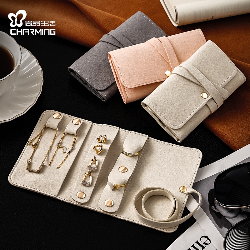 Casegrace Nhung Trang Sức Tổ Chức Cuộn Lên Túi Du Lịch Di Động Hộp Đựng Trang Sức Vòng Tay Vòng Cổ Bông Tai Hiển Thị Túi Bảo Quản