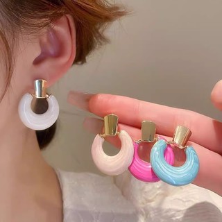 Bông tai tráng men thả đơn giản kiểu Pháp dành cho nữ đinh tán tròn hình học cá tính nhẹ bông tai sang trọng