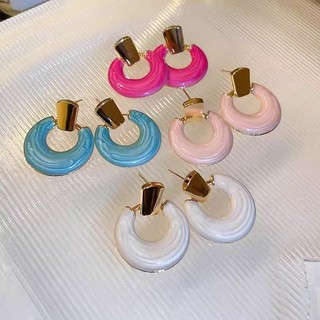 Bông tai tráng men thả đơn giản kiểu Pháp dành cho nữ đinh tán tròn hình học cá tính nhẹ bông tai sang trọng