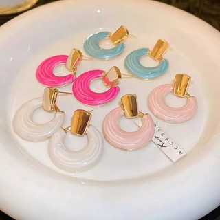 Bông tai tráng men thả đơn giản kiểu Pháp dành cho nữ đinh tán tròn hình học cá tính nhẹ bông tai sang trọng