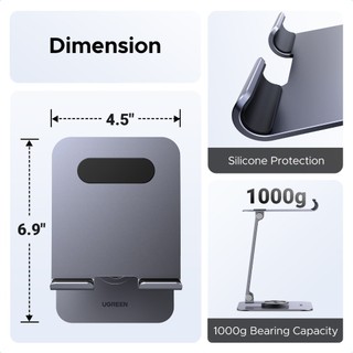 Giá đỡ điện thoại bằng nhôm UGREEN Góc điều chỉnh 360° Bảo vệ silicon có thể gập lại cho iPhone / iPad