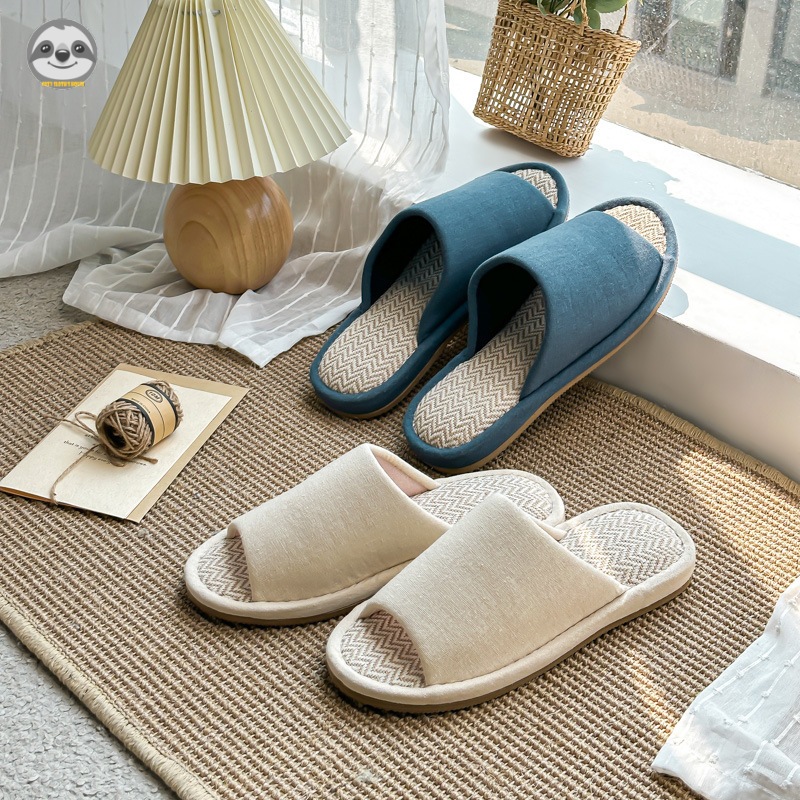 Dép vải lanh cotton đế gợn nước chống nước phong cách Nhật Bản Muji cho cặp đôi
