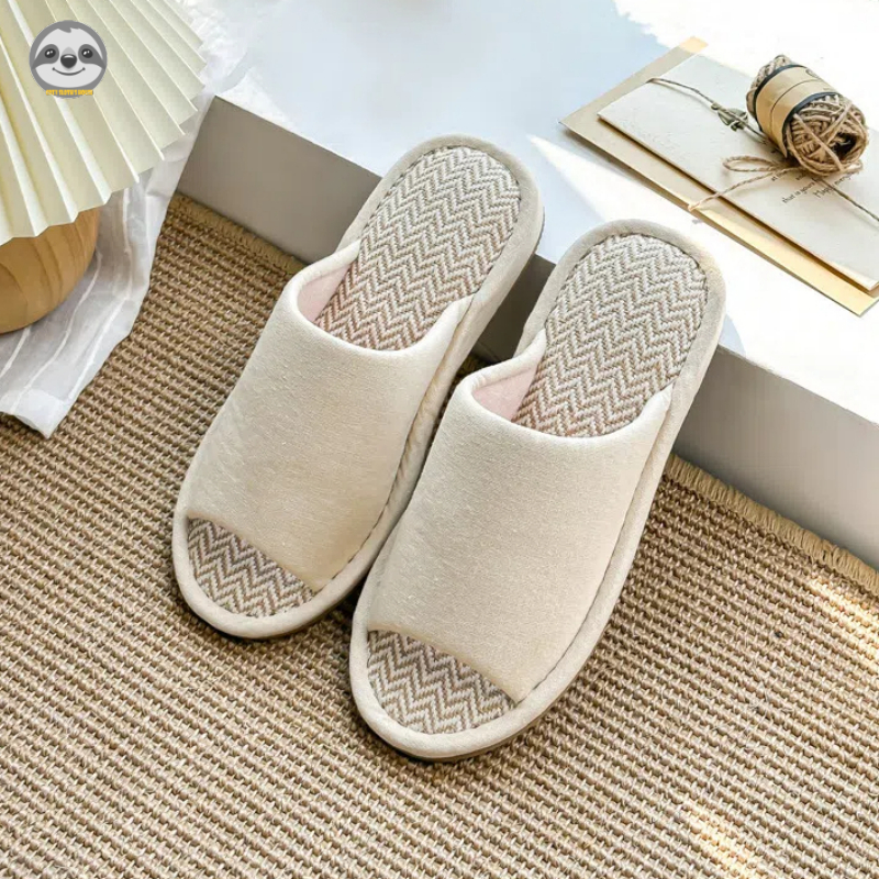 Dép vải lanh cotton đế gợn nước chống nước phong cách Nhật Bản Muji cho cặp đôi