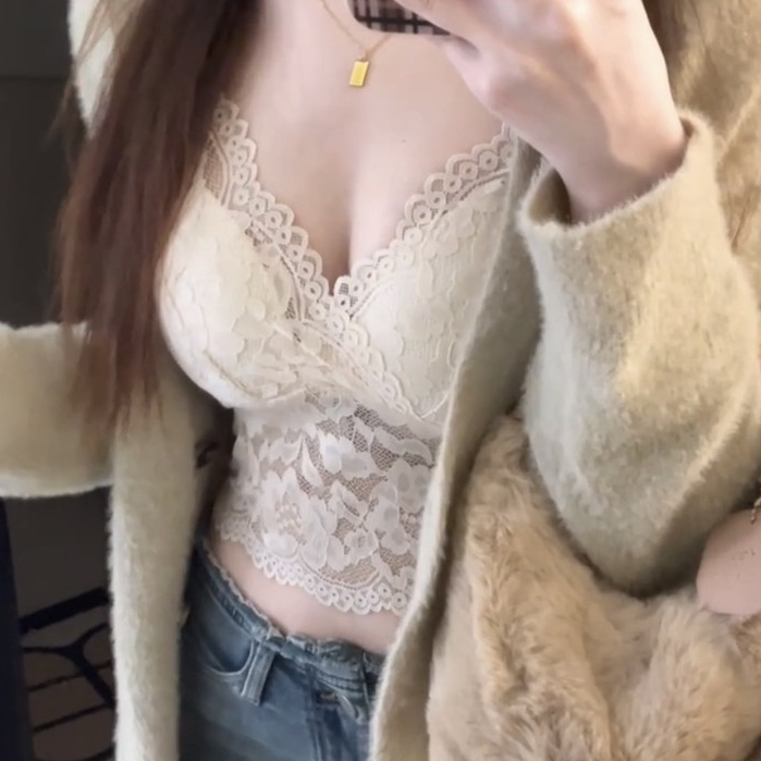 Ren Camisole Nữ Đi Kèm Miếng Lót Ngực Gợi Cảm Phong Cách Ngắn Nóng Cô Gái Phù Hợp Với Lưng Đẹp