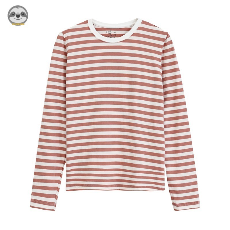 Phong cách Nhật Bản Muji Style / Áo thun sọc dài tay nữ / Áo thun Cotton đơn giản / Áo khoác ngoài đế thông thường