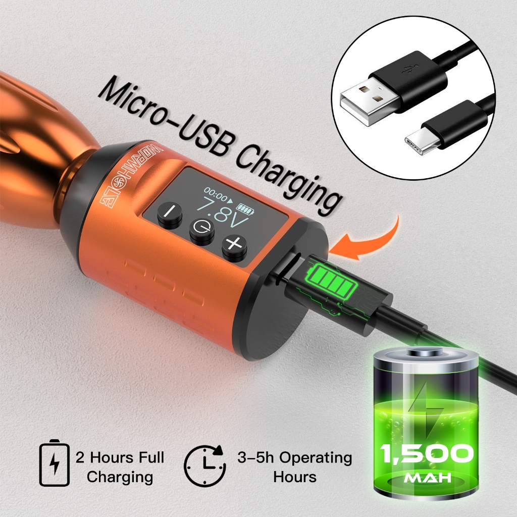 Máy xăm lỗ sâu không dây 1500mAh Bộ nguồn hình xăm Súng xăm Bút xăm