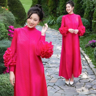 Miyake Đầm nữ xếp ly cao cấp, dáng ôm dài, size lớn