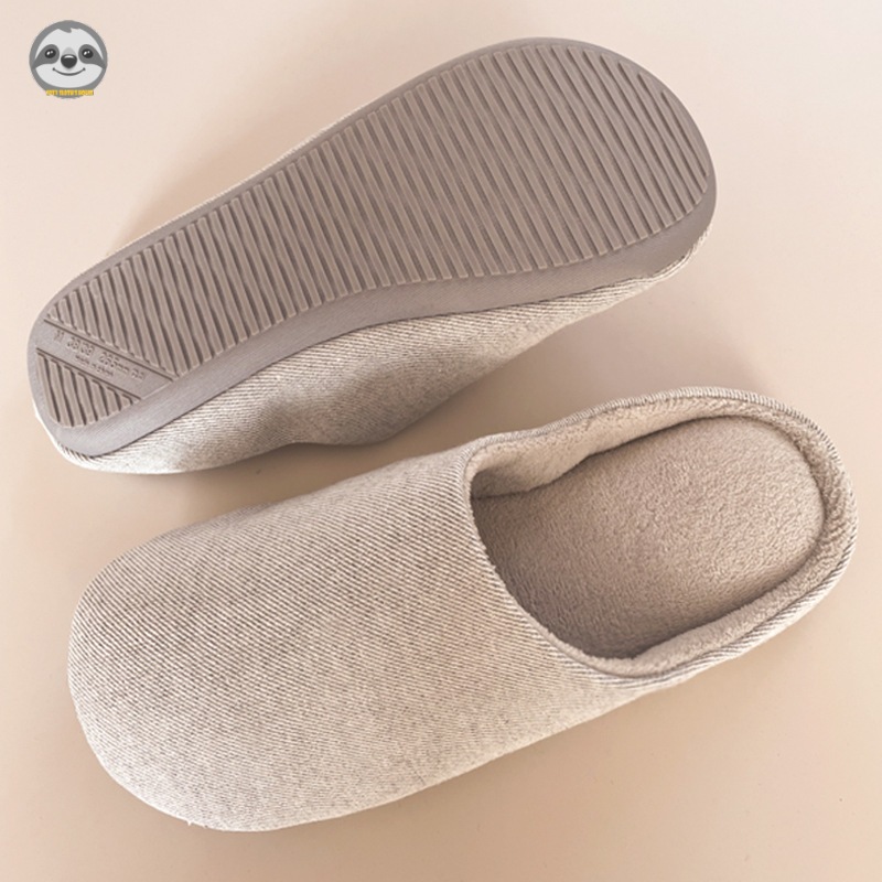 [Hàng có sẵn] Phong cách Nhật Bản Muji / Dép đi trong nhà bằng vải Cotton / Dép đi sàn cặp đôi màu trơn / Dép xỏ ngón nhung thu đông Plus