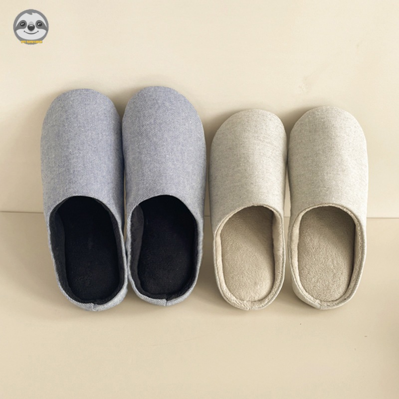 [Hàng có sẵn] Phong cách Nhật Bản Muji / Dép đi trong nhà bằng vải Cotton / Dép đi sàn cặp đôi màu trơn / Dép xỏ ngón nhung thu đông Plus