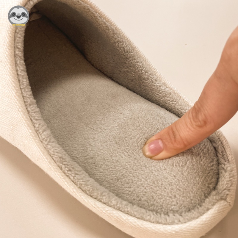 [Hàng có sẵn] Phong cách Nhật Bản Muji / Dép đi trong nhà bằng vải Cotton / Dép đi sàn cặp đôi màu trơn / Dép xỏ ngón nhung thu đông Plus