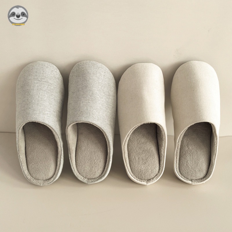 [Hàng có sẵn] Phong cách Nhật Bản Muji / Dép đi trong nhà bằng vải Cotton / Dép đi sàn cặp đôi màu trơn / Dép xỏ ngón nhung thu đông Plus