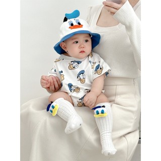 Bộ áo liền quần họa tiết vịt Anime hoạt hình cho bé trai sơ sinh Bộ áo liền quần ngắn tay cotton