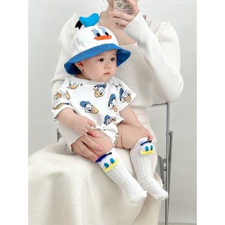 Bộ áo liền quần họa tiết vịt Anime hoạt hình cho bé trai sơ sinh Bộ áo liền quần ngắn tay cotton