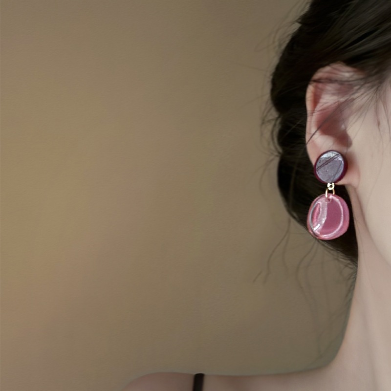 [Jewbeauty] Bạc Kim Nhỏ Đá Tươi Qua Màu Sắc Tương Phản Nhựa Bông Tai Thời Trang Đơn Giản ins Trang Sức Gió