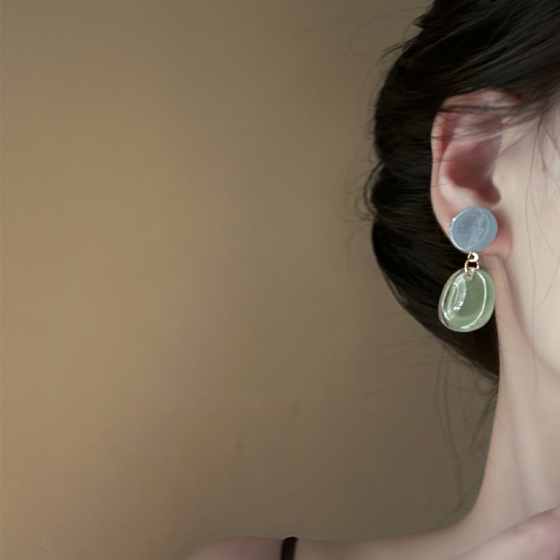 [Jewbeauty] Bạc Kim Nhỏ Đá Tươi Qua Màu Sắc Tương Phản Nhựa Bông Tai Thời Trang Đơn Giản ins Trang Sức Gió
