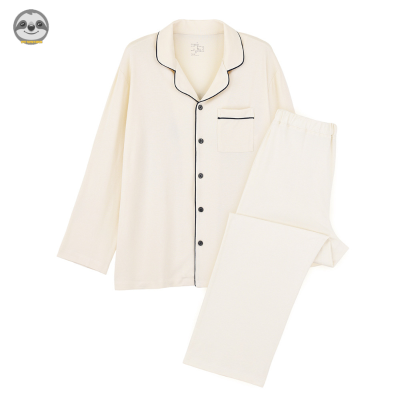 Phong cách Nhật Bản Muji Style / Đồ ngủ dệt kim Cotton pha trộn Modal / Cặp đôi liền mạch có thể mặc đồ ngủ bên ngoài / Bộ đồ ngủ mềm mại