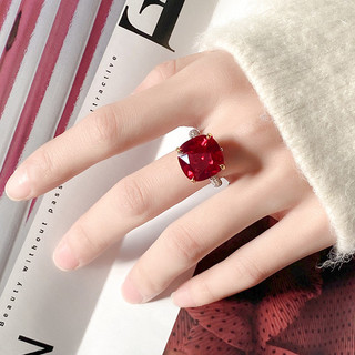 Châu Âu Mỹ ins Phong Cách Mới Đáy Đồng Mạ Vàng Mô Phỏng Nhẫn Corundum Đỏ Nữ 14 * 14