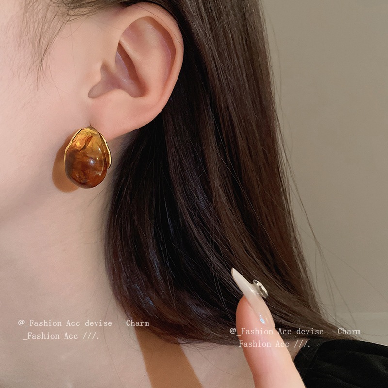 [Jewbeauty] Bông tai hình học thả kim bạc Maillard Bông tai đinh tán phong cách cổ điển thời trang phụ kiện cảm ứng cao