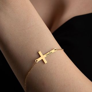 MIGILA [Tùy chỉnh] quà tặng tốt nghiệp Vòng đeo tay chữ thập 18k, Trang sức chữ thập tối giản mạ vàng, Vòng tay bạc Dainty, Quà tặng Kitô giáo, Quà tặng cho cô ấy, Quà tặng hiệp thông