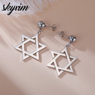 Skyrim Thép Không Gỉ Bạc Nữ Thả Bông Tai Thanh Lịch Lục Giác Ngôi Sao Mặt Dây Chuyền Trang Sức Phụ Kiện