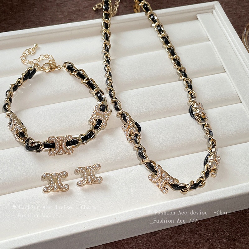 [Jewbeauty] Vòng cổ ngọc trai chữ da dệt thời trang đơn giản cao cấp dây chuyền xương đòn phụ kiện cá tính cổ điển