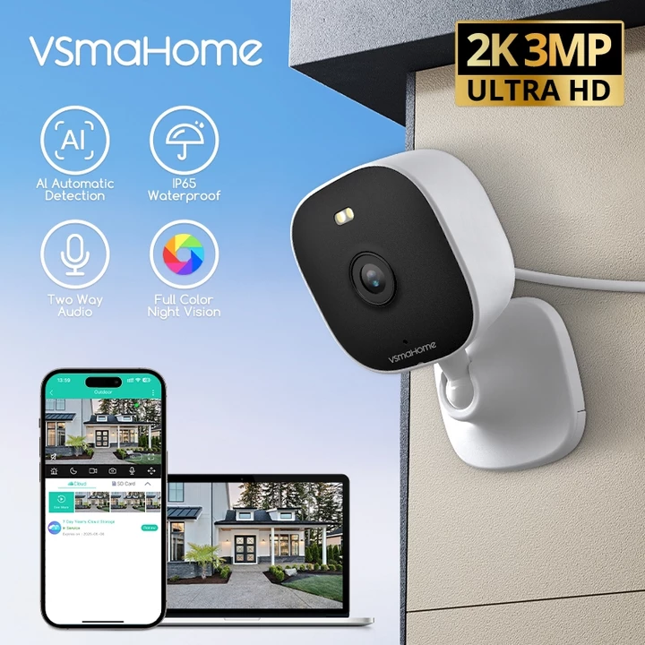 Camera an ninh VSmaHome Camera quan sát ngoài trời, Camera Wi-Fi 2K/3MP Zoom 8X, Camera gia đình có đèn pha, chống nước IP66