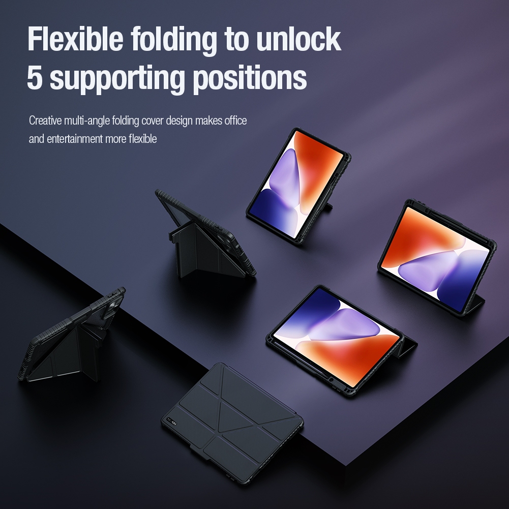 Nillkin Cho Xiaomi Pad 7 Pro / Pad 8 Ốp Lưng Đa Góc Gấp Da PU Bao Da Thông Minh Camera Bảo Vệ Ống Kính Trượt Vỏ Vỏ Có Giá Đỡ Bút Chì