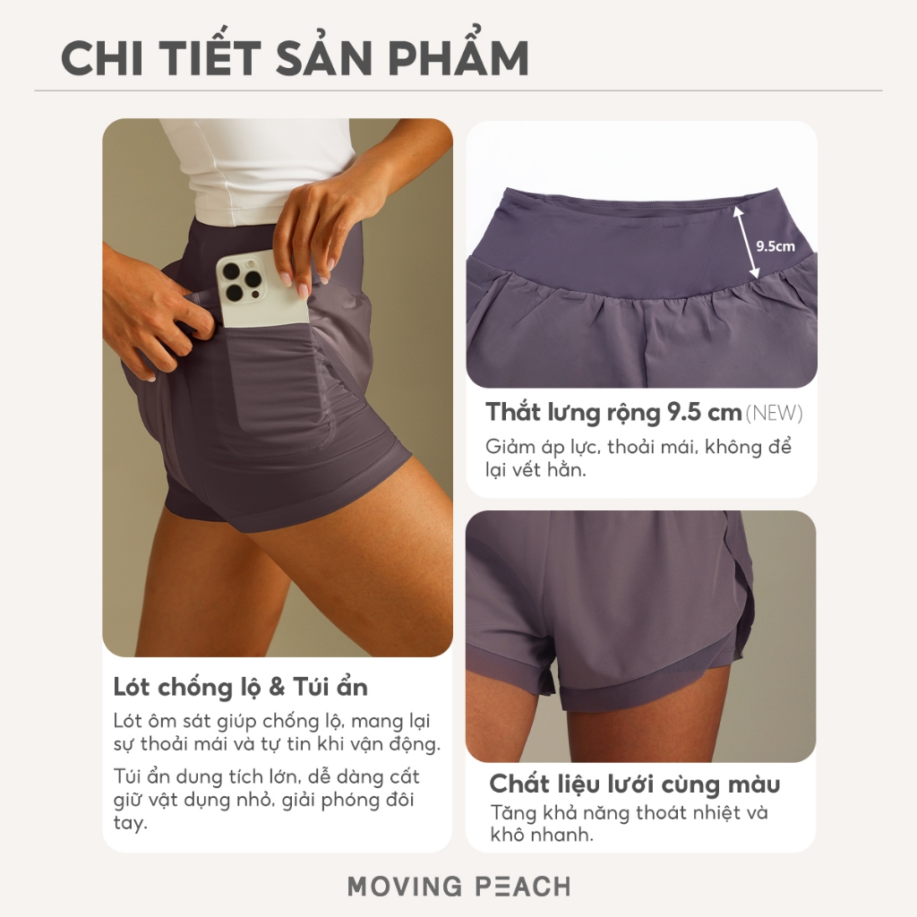 Ảnh MOVING PEACH Quần short chạy bộ thể thao Eo cao Lưới tập luyện Quần short đi xe đạp có túi APG 1