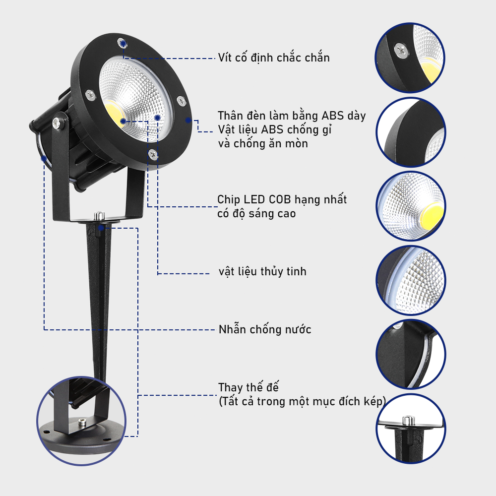 Đèn LED ngoài trời Đèn bãi cỏ chống nước 85-265V Đèn lối đi Sân vườn Đèn sân vườn Trang trí cảnh quan Đèn chiếu sáng cho lối đi Bãi đậu xe Bãi đậu xe Bể bơi chiếu sáng