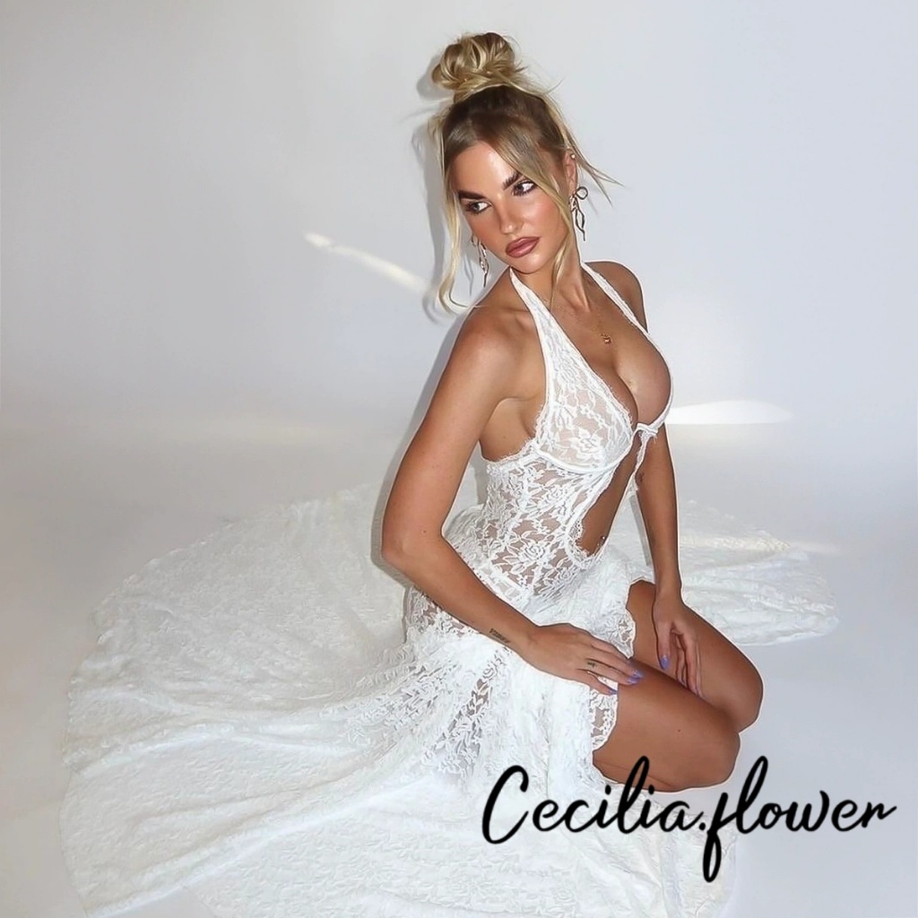 Phụ Nữ Mùa Hè Gợi Cảm Ren Sheer Lưới Không Tay Dây Cổ Bodycon Dài Đuôi Cá Đầm