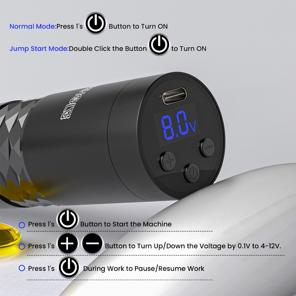 Máy xăm không dây, súng xăm với bút xăm pin hiển thị thông minh 1500mAh