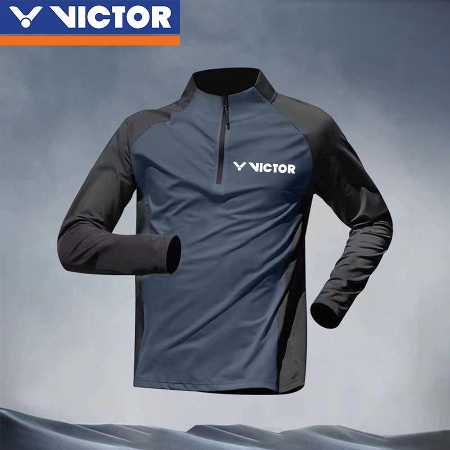 Victor Áo Sơ Mi Victor Ngắn Thu Đông Ngoài Trời Ấm Áp Thể Thao Huấn Luyện Thể Dục Dài Tay Quần Đứng Cổ Nửa Zip Chạy Nhanh Khô Thể Dục Dài Tay Quần Dài