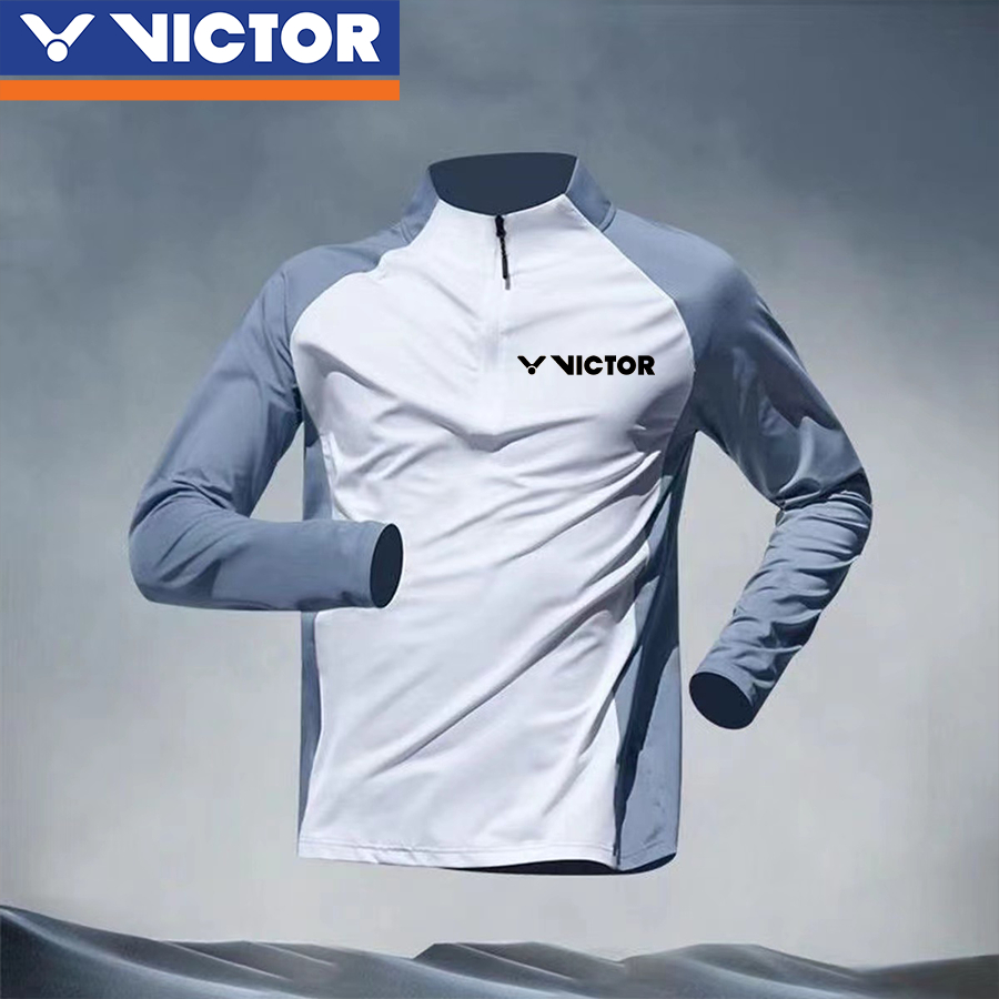 Victor Áo Sơ Mi Victor Ngắn Thu Đông Ngoài Trời Ấm Áp Thể Thao Huấn Luyện Thể Dục Dài Tay Quần Đứng Cổ Nửa Zip Chạy Nhanh Khô Thể Dục Dài Tay Quần Dài