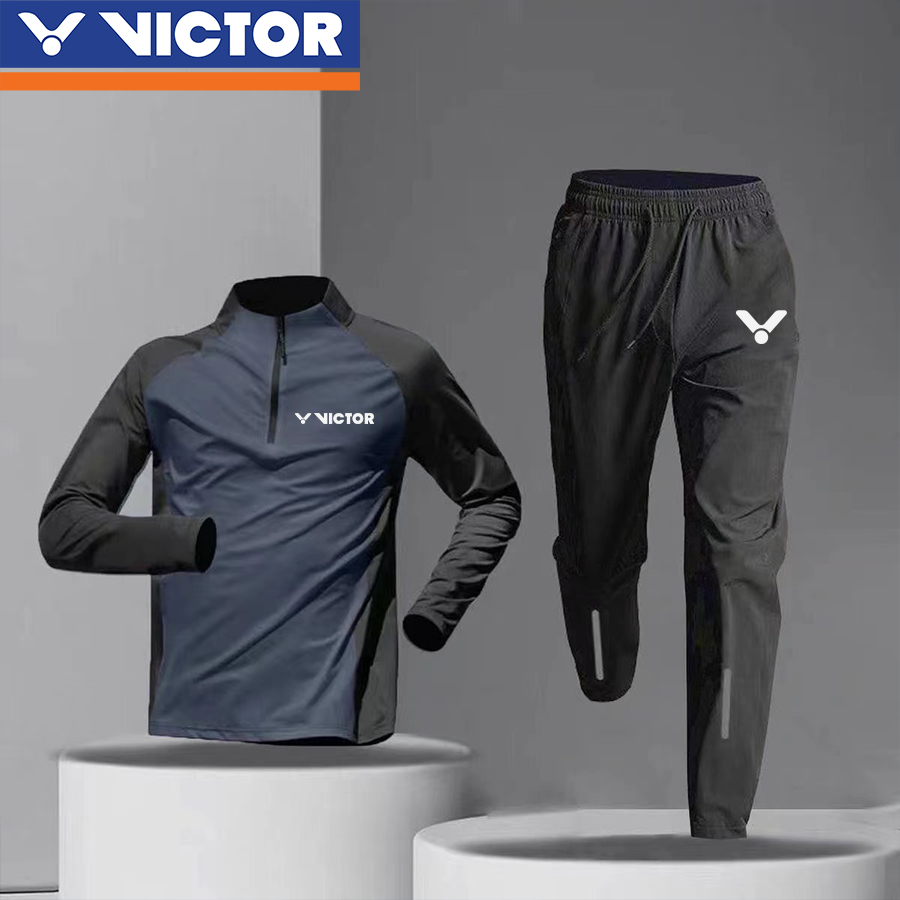 Victor Áo Sơ Mi Victor Ngắn Thu Đông Ngoài Trời Ấm Áp Thể Thao Huấn Luyện Thể Dục Dài Tay Quần Đứng Cổ Nửa Zip Chạy Nhanh Khô Thể Dục Dài Tay Quần Dài
