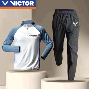 Victor Áo Sơ Mi Victor Ngắn Thu Đông Ngoài Trời Ấm Áp Thể Thao Huấn Luyện Thể Dục Dài Tay Quần Đứng Cổ Nửa Zip Chạy Nhanh Khô Thể Dục Dài Tay Quần Dài
