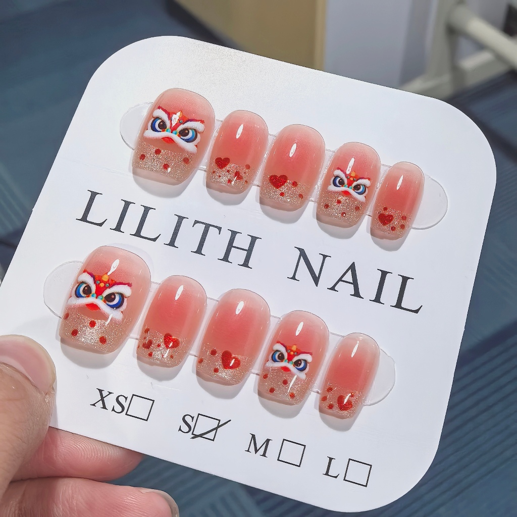 Sweetheart Pháp Móng Tay Giả Móng Tay Giả Nailbox Làm Móng Tay Miếng Dán Tình Yêu Blush Móng Tay