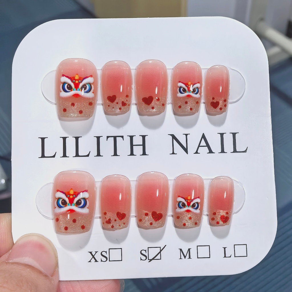 Sweetheart Pháp Móng Tay Giả Móng Tay Giả Nailbox Làm Móng Tay Miếng Dán Tình Yêu Blush Móng Tay
