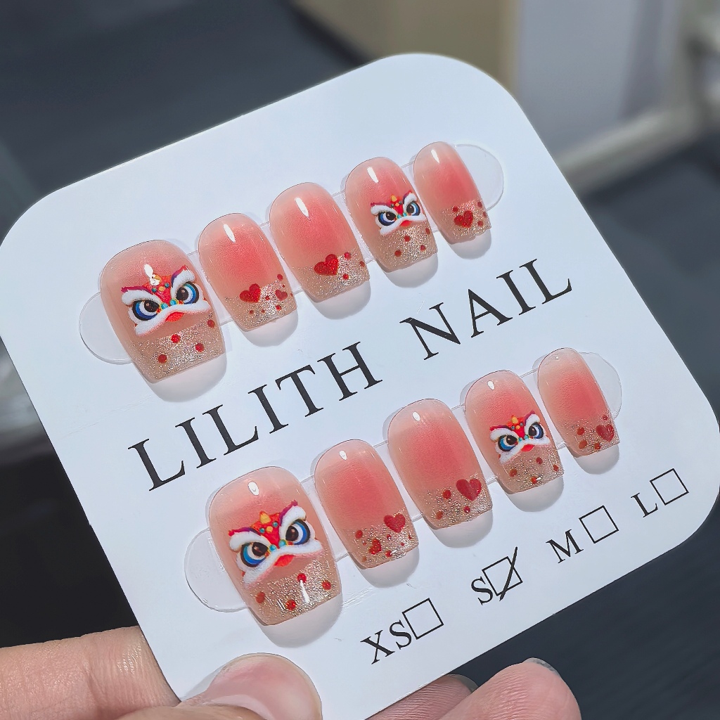 Sweetheart Pháp Móng Tay Giả Móng Tay Giả Nailbox Làm Móng Tay Miếng Dán Tình Yêu Blush Móng Tay