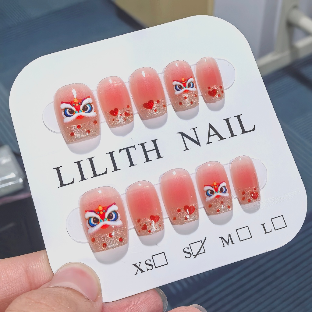 Sweetheart Pháp Móng Tay Giả Móng Tay Giả Nailbox Làm Móng Tay Miếng Dán Tình Yêu Blush Móng Tay