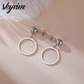 Skyrim Thép Không Gỉ Bạc Nữ Thả Bông Tai Rỗng Ra Vòng Tròn Mặt Dây Chuyền Trang Sức Phụ Kiện