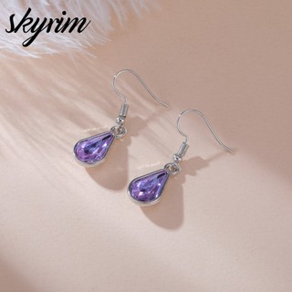 SKYRIM Thép không gỉ Nữ Thả Bông Tai Thanh Lịch Thạch Anh Tím Mặt Dây Chuyền Phụ Kiện Trang Sức
