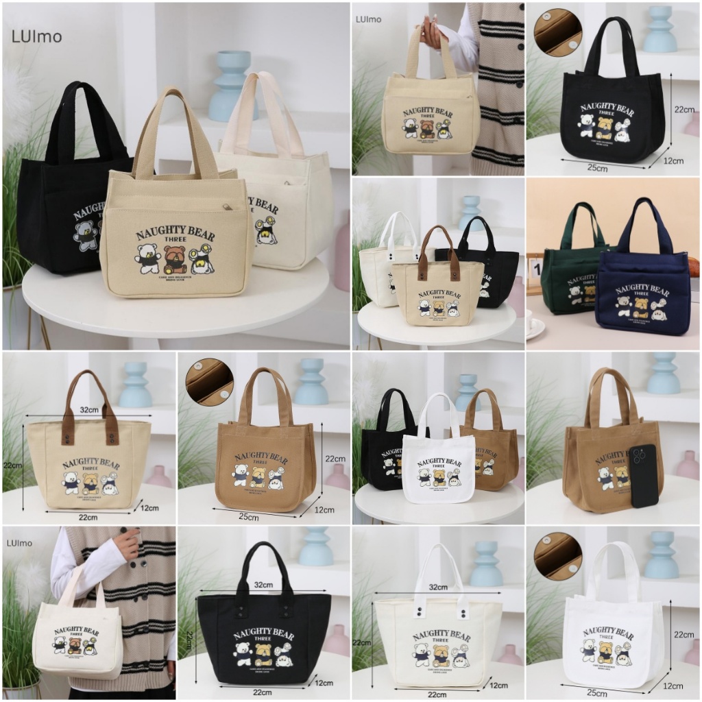 Luimo Hoạt Hình Dễ Thương In Họa Tiết Vải Túi Xách Đa Năng Nhân Viên Văn Phòng Túi Ăn Trưa Túi Tote SBS