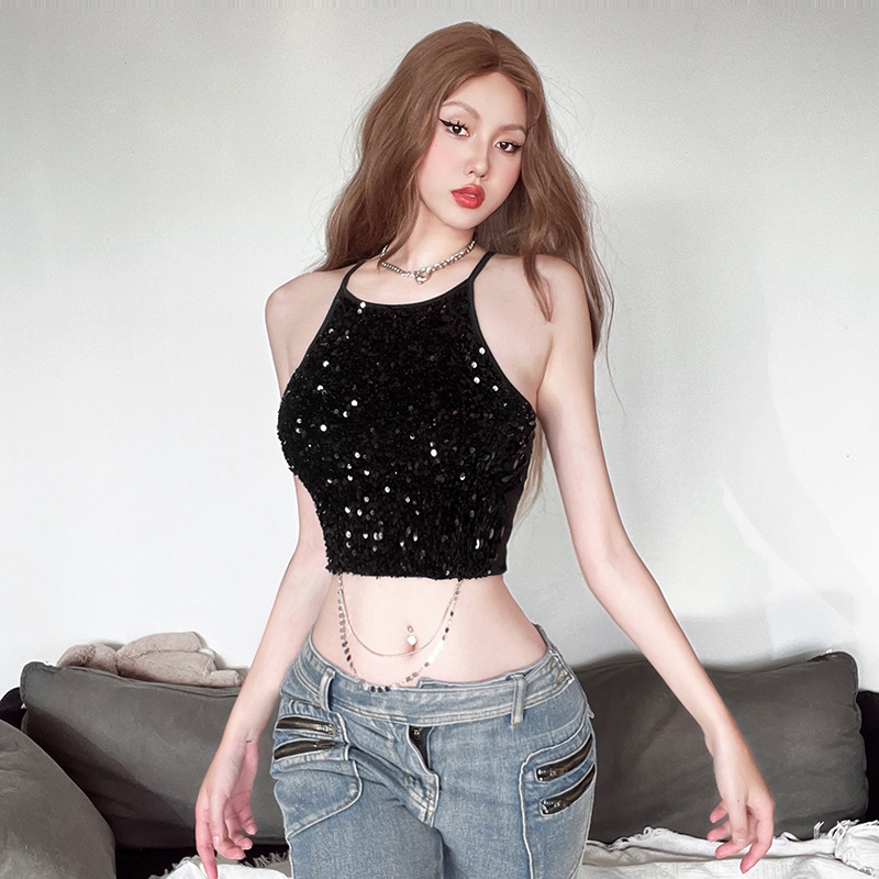Cutenew Gợi Cảm Áo Dây Tắt Tay Lưng Rốn Lộn Skinny Cá Tính Nóng Gà Con Nhìn Mỏng Hơn Không Khí Phong Cách