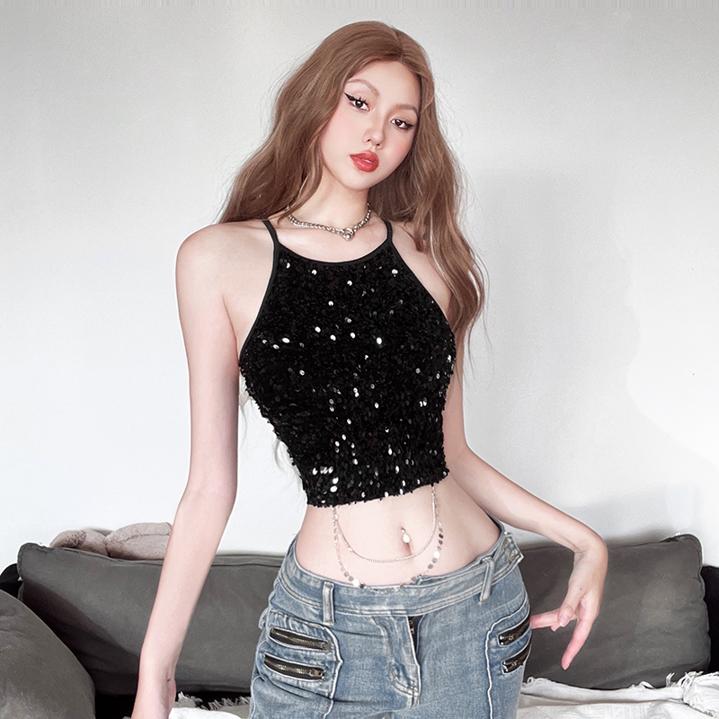 Cutenew Gợi Cảm Áo Dây Tắt Tay Lưng Rốn Lộn Skinny Cá Tính Nóng Gà Con Nhìn Mỏng Hơn Không Khí Phong Cách