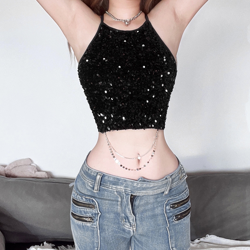 Cutenew Gợi Cảm Áo Dây Tắt Tay Lưng Rốn Lộn Skinny Cá Tính Nóng Gà Con Nhìn Mỏng Hơn Không Khí Phong Cách