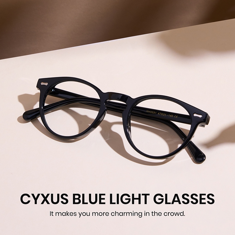Cyxus Kính Unisex Chống Ánh Sáng Xanh Gọng Tròn Dày Phong Cách Retro Cho Máy Tính Và Gaming 8238